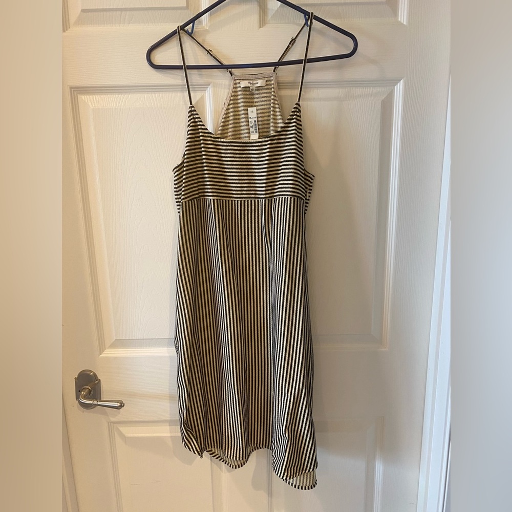 NWT Madewell Striped Black and Cream Dress. Size 12